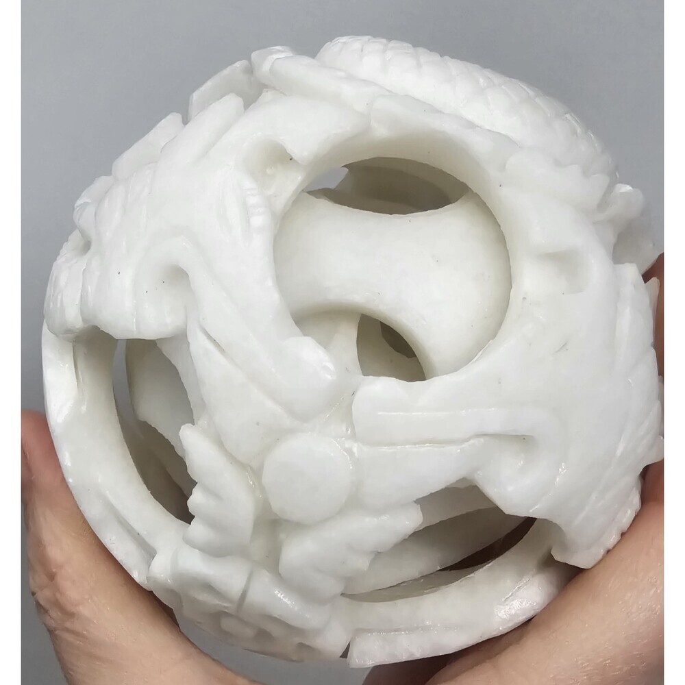 Hand Carved White Soapstone Linglong Generation Chinese Nesting Puzzle Ball - Picture 6 of 10